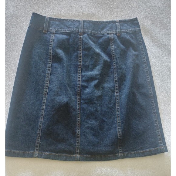 Ann Taylor Button Front Jean Pencil Mini Skirt Size 10 Dark Wash Stretch - Picture 2 of 6